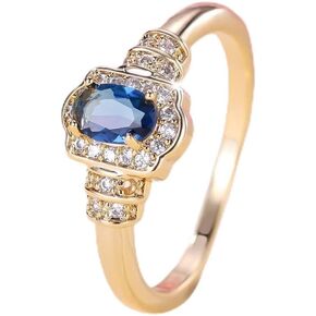 hsiyyecg Oval Shape Yellow Gold Plated Simulate Sapphire Engagement Statement Ring,Fashion Gemstone Jewelry Sets Promise Rings for Women（6）