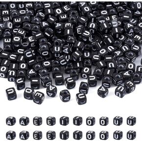 FASHEWELRY 500Pcs Cube Acrylic Letter Beads 5x5x5mm Black Square A-Z Alphabet Beads for DIY Bracelet Necklace Jewelry Making