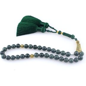 Tasbih Tesbih Islamic 33 Prayer Beads, Muslim Islam Subha Sebha Worry Beads, Allah Mohammed Ramadan Rosary, Misbaha Masbaha Tasbeeh Sibha Beads, dark green jade Natural stone Beads