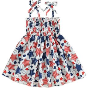 Toddler Girl 4th of July Dress Cute Spaghetti Strap Star Print Sleeveless A-Line Dress