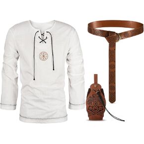 Mardi Gras Pirate Renaissance Men Costume Medieval Knight Shirts Vintage Viking Belt for Carnival Mardi Gras Cosplay