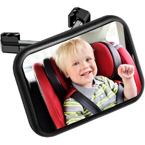 Baby Car Mirror,Rear Facing Mirror for Baby Car Seat,Baby Mirror with Clear View,Upgraded Hook Clip Design,360° Rotation,Wide Crystal View,Easy Install,Shatterproof crash Tested and Certified