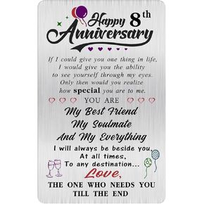 Eight 8 Year Anniversary Sweet Gifts for Him Husband Men - Happy 8th Wedding Anniversary Engraved Wallet Card Inserts for Boyfriend Her Wife Women