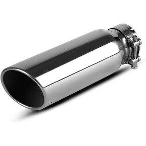 YITAMOTOR Universal Exhaust Tip 3 Inch Inlet, 4" Outlet 12" Long Stainless Steel Diesel Exhaust Tail Tip for 3-Inch Outside Diameter Tailpipe, Rolled Angle Cut, Polished Finish, Bolt/Clamp On, Silver