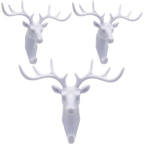 3Pcs Deer Wall Hooks Antlers Plastic Wall Hooks/Hanger, White Animal Key Hat Holder Hanging for Home Wall Decoration