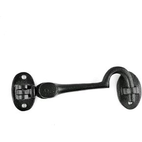 Renovators Supply Manufacturing Door Latch Lock 4.5 in. Black Wrought Iron Swivel Style Hook and Eye Latch for Door with Mounting Hardware