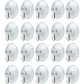 20Pack Clear Suction Cups with Hooks PVC Plastic Transparent Sucker Hanger Industrial Hooks for Daily Home Decoration and Organization