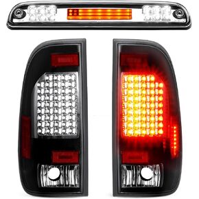 LED Tail Light Assembly + 3rd Brake Light Kit Fit for Ford F250 F350 F450 F550 Super Duty 1999-2007 (Only Fits Styleside/Fleetside Models, DO NOT Fit Flareside/Stepside Models) 3 Pcs, Clear Lens