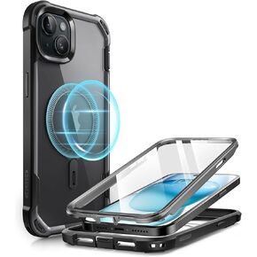 i-Blason AresMag for iPhone 15 Case/iPhone 14 Case/iPhone 13 Case [6.1 inch], [MagSafe Compatible] Full-Body Shockproof Rugged Clear Bumper Case with Built-in Screen Protector (Black)