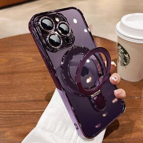Magnetic Ring Case for iPhone 14 Pro Max Case Kickstand Compatible with MagSafe Built-in Camera Lens Protector Shockproof Phone Case for iPhone 14 ProMax 6.7" - Purple