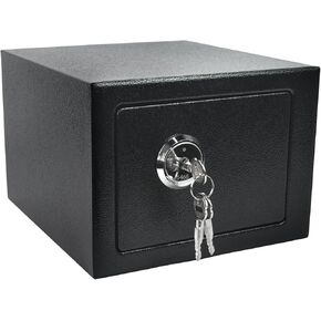 Luwint Small Steel Safe Lock Box with Key, General Home Use, 9.5 x 9 x 6.5 in (Black)