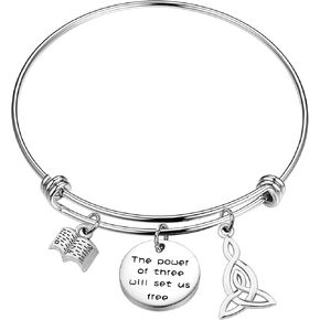 The Power of Three Jewelry Triquetra Bracelet Book Charm Wire Bangle Witches Jewelry Inspirational Gift