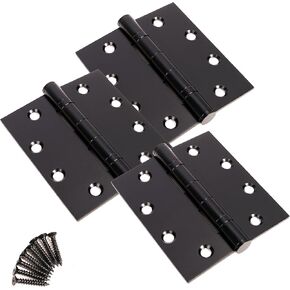 3-Pack Black 4"x 4.5" Thickened Heavy Duty Hinges, Silent Steel Plain Bearing Door Hinges - Matte Finish, 4-1/2 Inch Ball Bearing Door Hinges Thickness 3 mm Square Corners, with 24 Screws