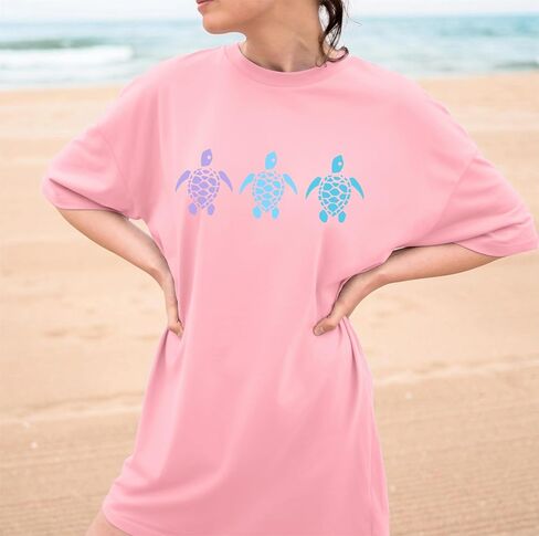Sea Turtle Shirts Women: Oversized Hawaiian Shirt Beach Graphic T-Shirt Turtle Graphic Tee Casual Vacation Tops in Saudi Arabia