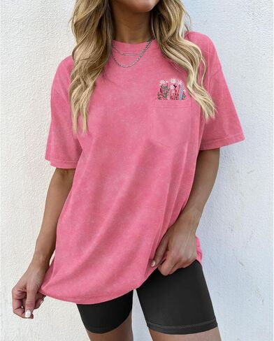BOUTIKOME Womens Vintage T-Shirt Embroidered Wildflower Shirts Retro Boho Summer Tees with Pocket Casual Short Sleeve Tops in Saudi Arabia