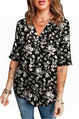 Necooer Womens Casual Crewneck Twist Knot Blouse Short Sleeve Color Block Fashion Striped Tops Shirts Loose Fit in Saudi Arabia