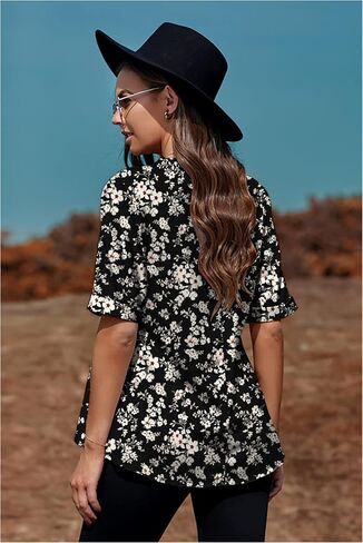 Necooer Womens Casual Crewneck Twist Knot Blouse Short Sleeve Color Block Fashion Striped Tops Shirts Loose Fit in Saudi Arabia