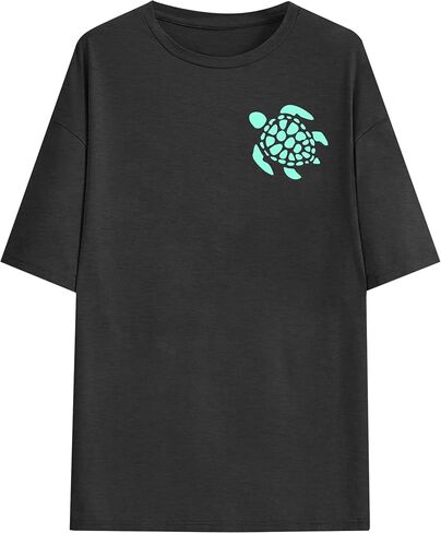 Sea Turtle Shirts Women: Oversized Hawaiian Shirt Beach Graphic T-Shirt Turtle Graphic Tee Casual Vacation Tops in Saudi Arabia