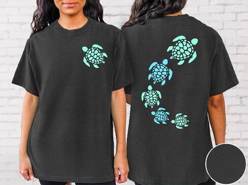 Sea Turtle Shirts Women: Oversized Hawaiian Shirt Beach Graphic T-Shirt Turtle Graphic Tee Casual Vacation Tops in Saudi Arabia