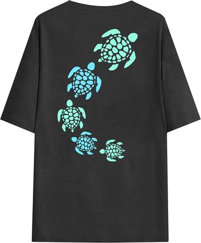 Sea Turtle Shirts Women: Oversized Hawaiian Shirt Beach Graphic T-Shirt Turtle Graphic Tee Casual Vacation Tops in Saudi Arabia