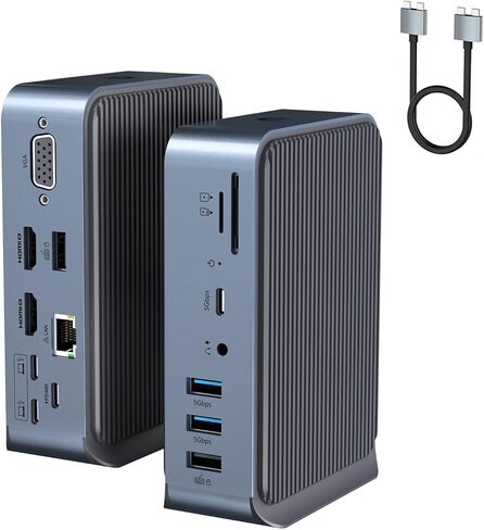 محطة إرساء USB C - محور USB C 15 في 2 يفتح إمكانات الشاشة الثلاثية باستخدام VGA/2*HDMI، قاعدة كمبيوتر محمول 100 وات PD تسهل USB-A/C 3.0 5 جيجابت في الثانية، RJ45 Ethernet، صوت وميكروفون، SD/TF للنوع C حاسوب محمول in Kuwait
