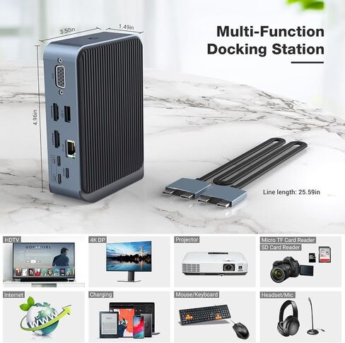 محطة إرساء USB C - محور USB C 15 في 2 يفتح إمكانات الشاشة الثلاثية باستخدام VGA/2*HDMI، قاعدة كمبيوتر محمول 100 وات PD تسهل USB-A/C 3.0 5 جيجابت في الثانية، RJ45 Ethernet، صوت وميكروفون، SD/TF للنوع C حاسوب محمول in Kuwait