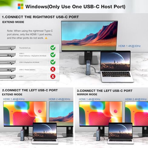 محطة إرساء USB C - محور USB C 15 في 2 يفتح إمكانات الشاشة الثلاثية باستخدام VGA/2*HDMI، قاعدة كمبيوتر محمول 100 وات PD تسهل USB-A/C 3.0 5 جيجابت في الثانية، RJ45 Ethernet، صوت وميكروفون، SD/TF للنوع C حاسوب محمول in Kuwait