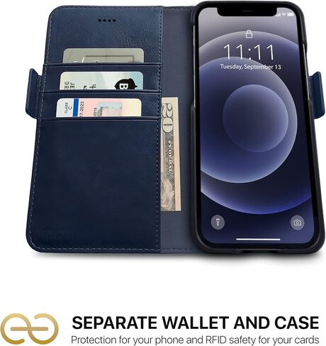 Dreem Fibonacci 2-in-1 Wallet Case for Apple iPhone 12 & 12 Pro - Luxury Vegan Leather, Magnetic Detachable Shockproof Phone Case, RFID Card Protection, 2-Way Flip Stand - Royal in Saudi Arabia