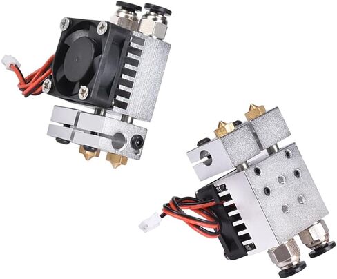 Dual Color 2 in 2 Out Extruder 12V 40W for 3D Printer 1.75mm Filament Multi-Extrusion V6 Bowden Hotend Kit 0.4mm Nozzle… (Silver) in Saudi Arabia