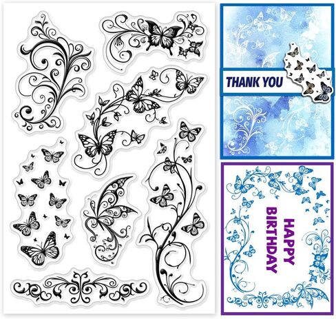 GLOBLELAND Butterfly Pattern Corner Clear Stamps Butterfly Lace Clear Stamps Vine Silicone Stamps for DIY Scrapbooking Photo Album Decorative Cards Making Home Decoration 6.3x4.33inch in Saudi Arabia