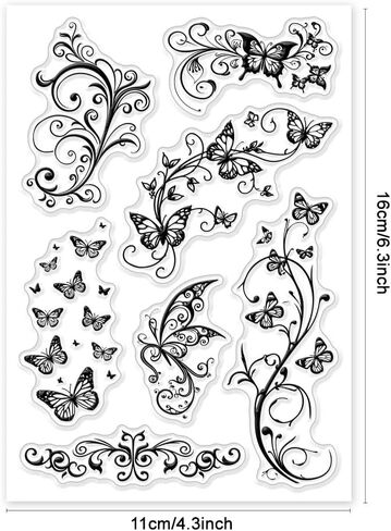 GLOBLELAND Butterfly Pattern Corner Clear Stamps Butterfly Lace Clear Stamps Vine Silicone Stamps for DIY Scrapbooking Photo Album Decorative Cards Making Home Decoration 6.3x4.33inch in Saudi Arabia