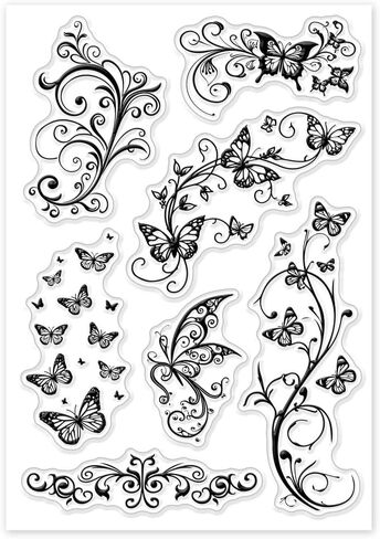 GLOBLELAND Butterfly Pattern Corner Clear Stamps Butterfly Lace Clear Stamps Vine Silicone Stamps for DIY Scrapbooking Photo Album Decorative Cards Making Home Decoration 6.3x4.33inch in Saudi Arabia