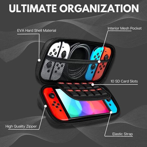 حقيبة حمل واقية للسفر من navor متوافقة مع نينتندو سويتش - حقيبة تخزين ذات هيكل صلب مع مقبض لوحدة تحكم OLED والتبديل | حقيبة ملحقات الألعاب متعددة الوظائف للهدايا in Kuwait