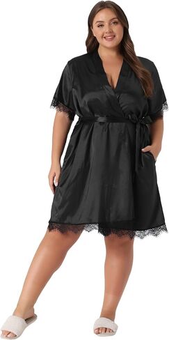 Agnes Orinda Plus Size Satin Robes for Women Short Silky Bathrobes Bridesmaid Party Dressing Gown Sleepwear in Saudi Arabia