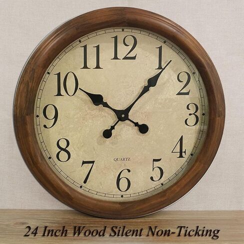 24-Inch Wood Silent Non-Ticking Battery Operated Decorative Wall Clock for Living Room Decor Large Decorative Clock Oversized (Pine) in Saudi Arabia