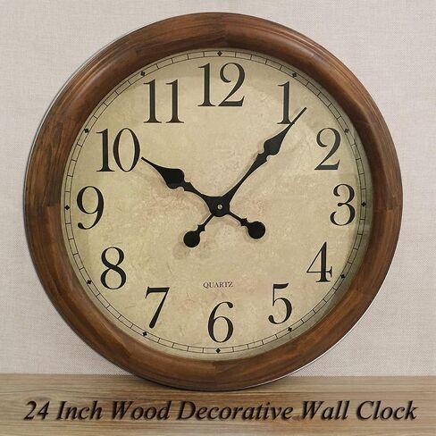 24-Inch Wood Silent Non-Ticking Battery Operated Decorative Wall Clock for Living Room Decor Large Decorative Clock Oversized (Pine) in Saudi Arabia