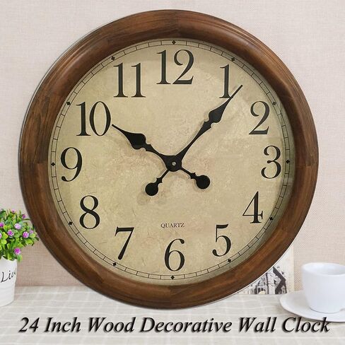 24-Inch Wood Silent Non-Ticking Battery Operated Decorative Wall Clock for Living Room Decor Large Decorative Clock Oversized (Pine) in Saudi Arabia