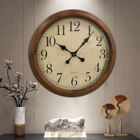 24-Inch Wood Silent Non-Ticking Battery Operated Decorative Wall Clock for Living Room Decor Large Decorative Clock Oversized (Pine) in Saudi Arabia