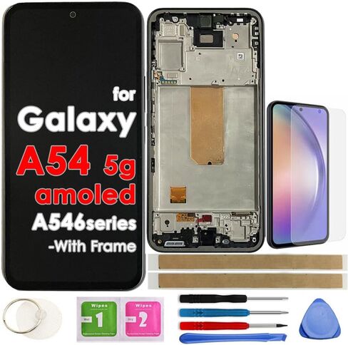 مجموعة محول رقمي لشاشة LCD تعمل باللمس AMOLED (6.4 بوصة مع إطار) لهاتف Samsung Galaxy A54 5G SM-A546E SM-A546B SM-A546U (يدعم بصمة الإصبع) in Kuwait