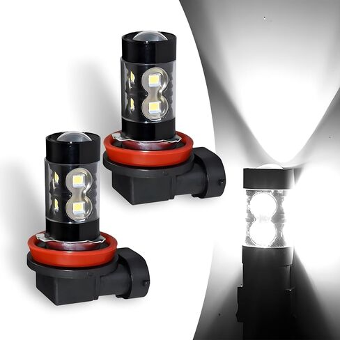 Pack-2 Car H11 LED مصباح ضباب عالي الطاقة، مجموعة شرائح CREE 360 درجة لمبة إضاءة بدون زاوية ميتة، غطاء مصباح تبديد الحرارة السريع من سبيكة مقاومة للزلازل، عالمي لمعظم السيارات (أبيض) in Saudi Arabia