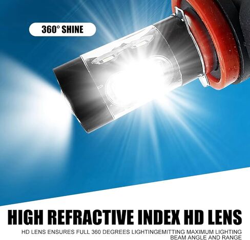 Pack-2 Car H11 LED مصباح ضباب عالي الطاقة، مجموعة شرائح CREE 360 درجة لمبة إضاءة بدون زاوية ميتة، غطاء مصباح تبديد الحرارة السريع من سبيكة مقاومة للزلازل، عالمي لمعظم السيارات (أبيض) in Saudi Arabia