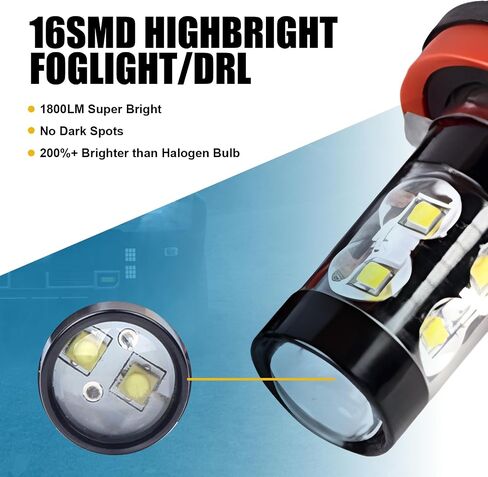 Pack-2 Car H11 LED مصباح ضباب عالي الطاقة، مجموعة شرائح CREE 360 درجة لمبة إضاءة بدون زاوية ميتة، غطاء مصباح تبديد الحرارة السريع من سبيكة مقاومة للزلازل، عالمي لمعظم السيارات (أبيض) in Saudi Arabia