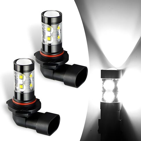 Pack-2 Car 9005 LED High-power Fog Lamp, CREE Chipset 360 Degree No-dead-angle Lighting Bulb, Alloy Earthquake-resistant Fast Heat Dissipation Lamp Housing, Universal for Most Cars (White) in Saudi Arabia