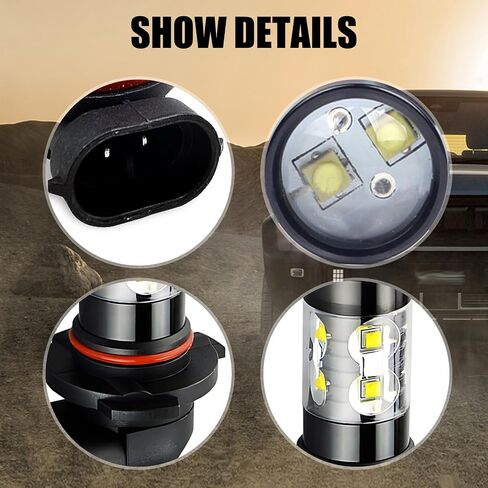 Pack-2 Car 9005 LED High-power Fog Lamp, CREE Chipset 360 Degree No-dead-angle Lighting Bulb, Alloy Earthquake-resistant Fast Heat Dissipation Lamp Housing, Universal for Most Cars (White) in Saudi Arabia