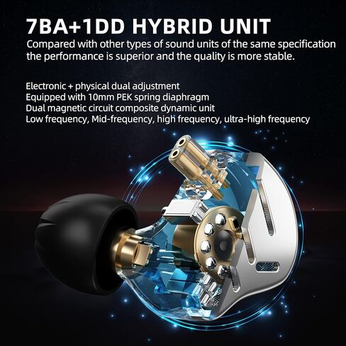 KZ Zax 16-Units 7BA+1DD Hybrid in Ear Monitors Earphones 2 Pin Detachable Cable (No Mic, Black) in Saudi Arabia