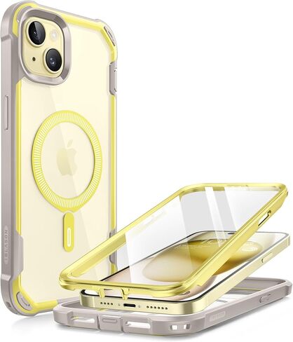 i-Blason AresMag for iPhone 15 Case/iPhone 14 Case/iPhone 13 Case [6.1 inch], [MagSafe Compatible] Full-Body Shockproof Rugged Clear Bumper Case with Built-in Screen Protector (Black) in Saudi Arabia