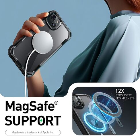 i-Blason AresMag for iPhone 15 Case/iPhone 14 Case/iPhone 13 Case [6.1 inch], [MagSafe Compatible] Full-Body Shockproof Rugged Clear Bumper Case with Built-in Screen Protector (Black) in Saudi Arabia