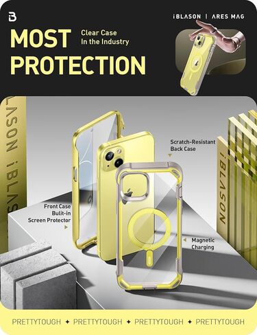 i-Blason AresMag for iPhone 15 Case/iPhone 14 Case/iPhone 13 Case [6.1 inch], [MagSafe Compatible] Full-Body Shockproof Rugged Clear Bumper Case with Built-in Screen Protector (Black) in Saudi Arabia