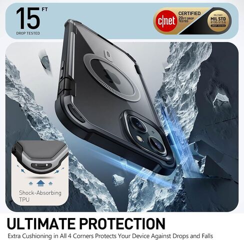 i-Blason AresMag for iPhone 15 Case/iPhone 14 Case/iPhone 13 Case [6.1 inch], [MagSafe Compatible] Full-Body Shockproof Rugged Clear Bumper Case with Built-in Screen Protector (Black) in Saudi Arabia
