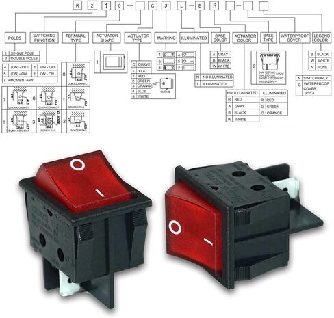 Boat Rocker Switch Canal R Series R210-C5L-BG Red Illuminated ON/Off 20A 16A Double Pole DPST 4 Pins 2 Position Toggle Replaces for Hongju R Series Defond DRH 2415 3 SCI R13-69 Durable in Kuwait